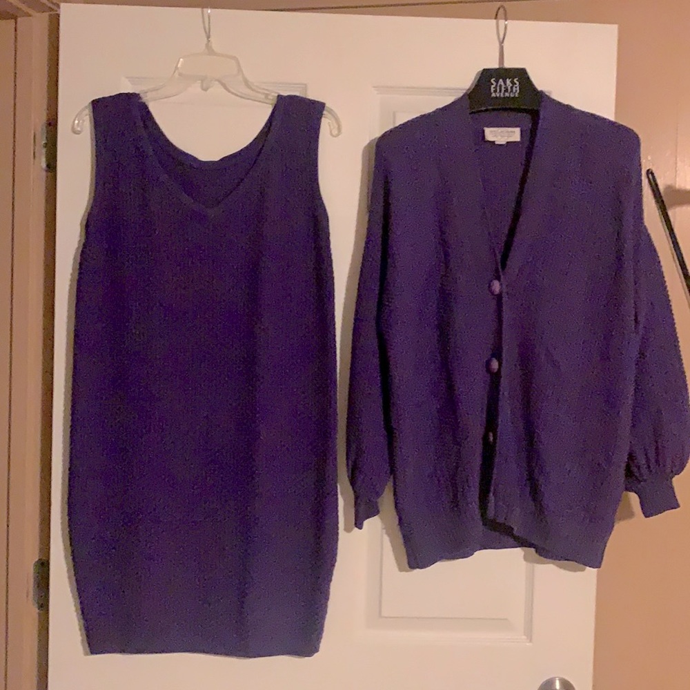• St. John Knit Purple Cardigan Dress Set
